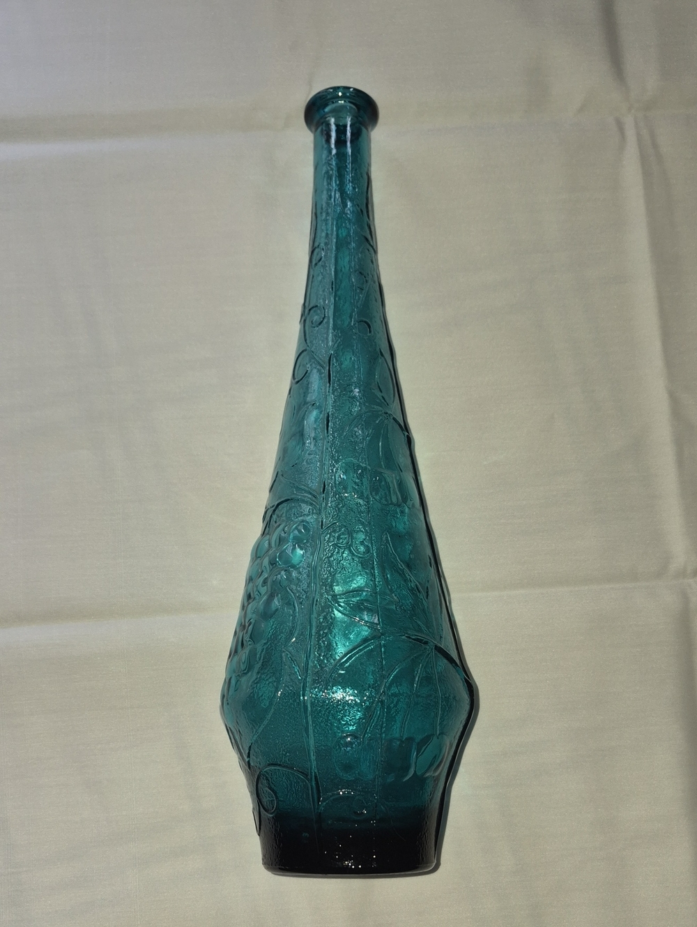 MCM Italian Empoli Teal Glass Decanter Genie Bottle NO STOPPER Grapes Cherries